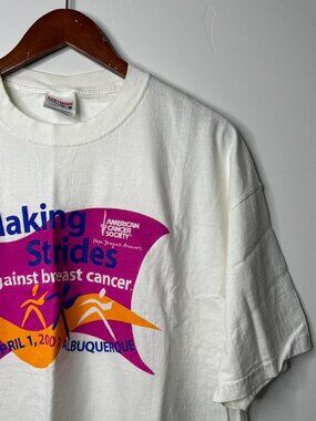 2001 Making Strides Against Breast Cancer T-Shirt White cotton tee size XL